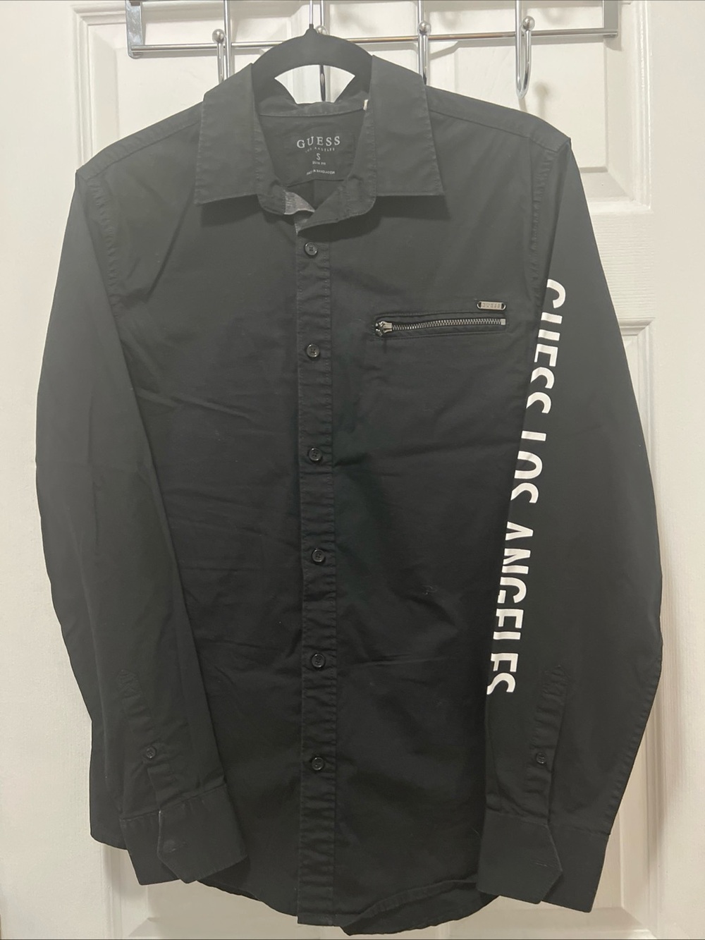 Guess Los Angeles Mens Slim Fit Button Shirt Long Sleeve Black Size Small
